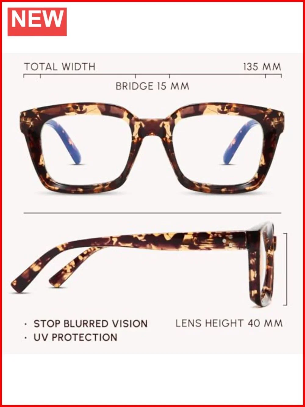 Oversized Blue Light Blocking Glasses for Women - Reduce Eye Strain Computer